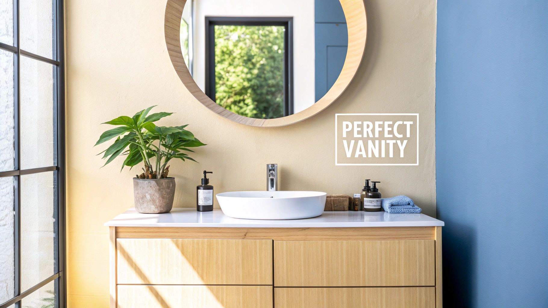 A modern bathroom vanity with a sleek design and wood finish, reflecting styles popular in Singapore.