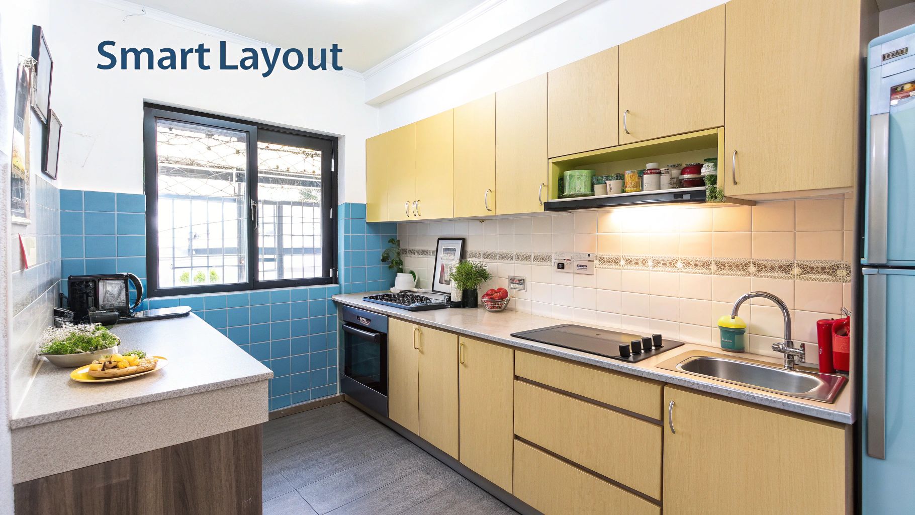 A well-organised HDB kitchen with a clear, functional layout.