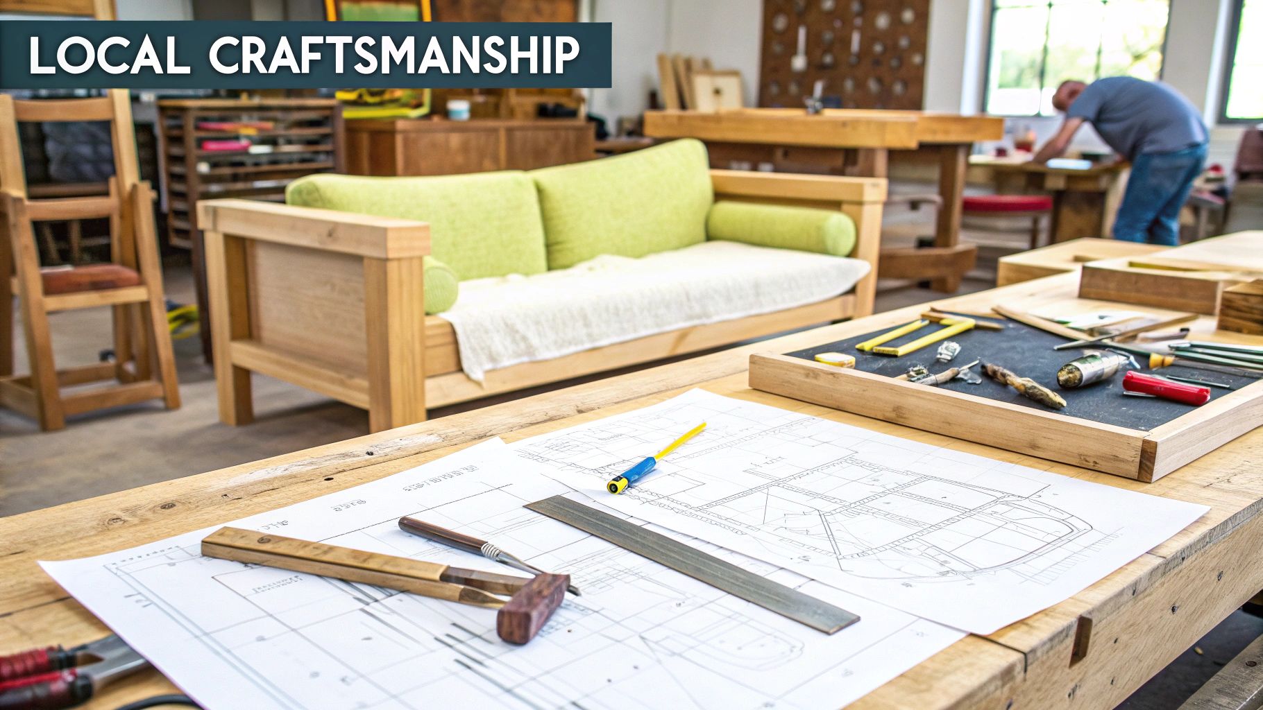 A close-up shot of various high-quality fabric swatches and a kiln-dried wood sample.