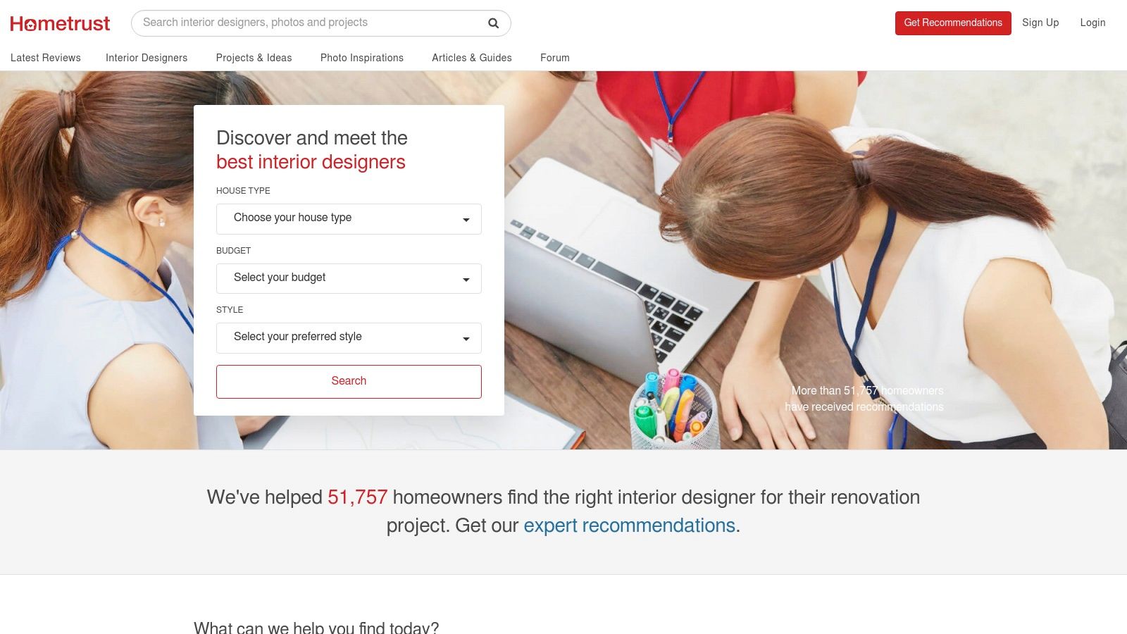A user searching for an interior designer on the HomeTrust platform, relevant for finding carpentry contractors in Singapore.