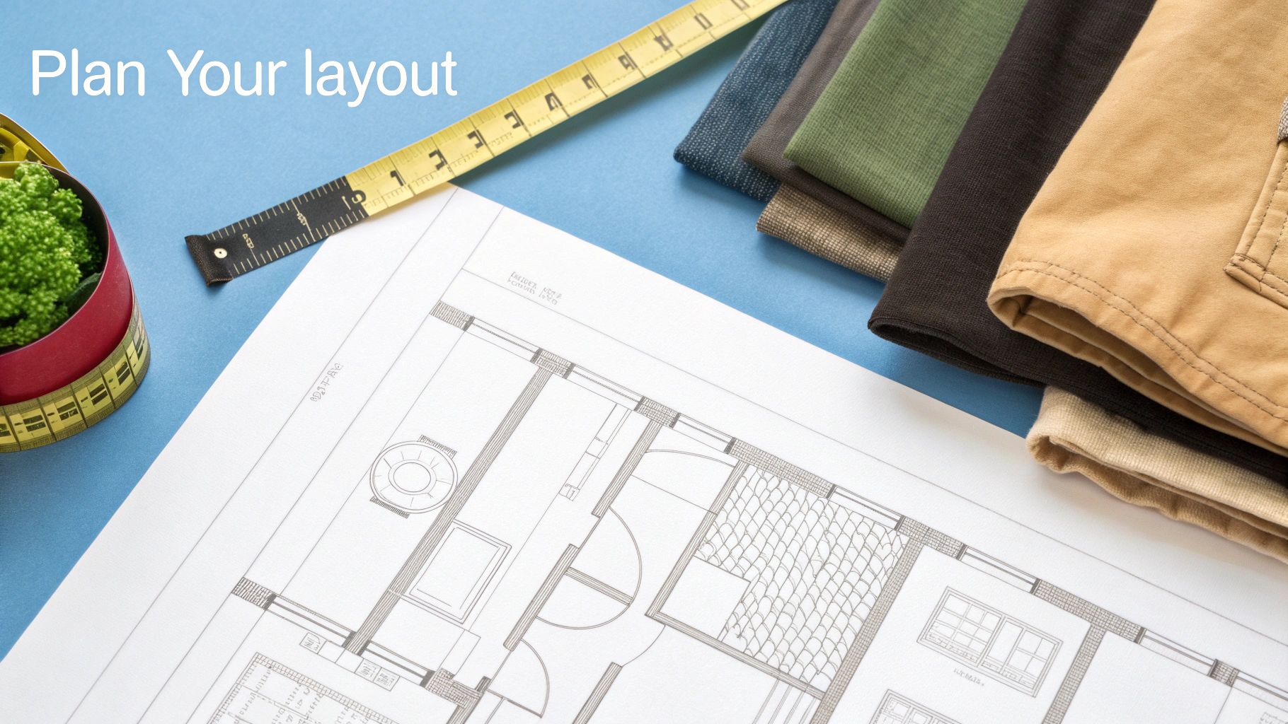 A person sketching a wardrobe layout on a blueprint, showing the planning phase of a customised wardrobe.