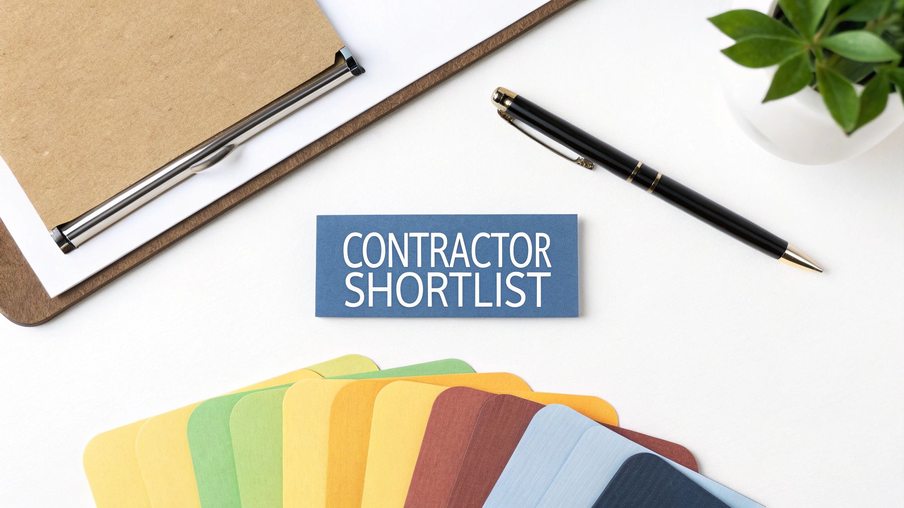 Several interior design portfolios and contractor profiles displayed on a tablet screen, showing how to build a shortlist.
